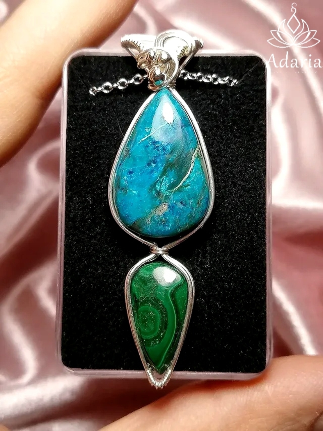 Сребърно колие с Азурит и Малахит