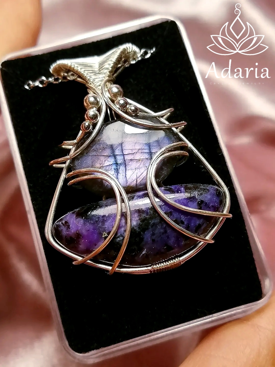 Сребърно колие с лилав Лабрадорит и Чароит