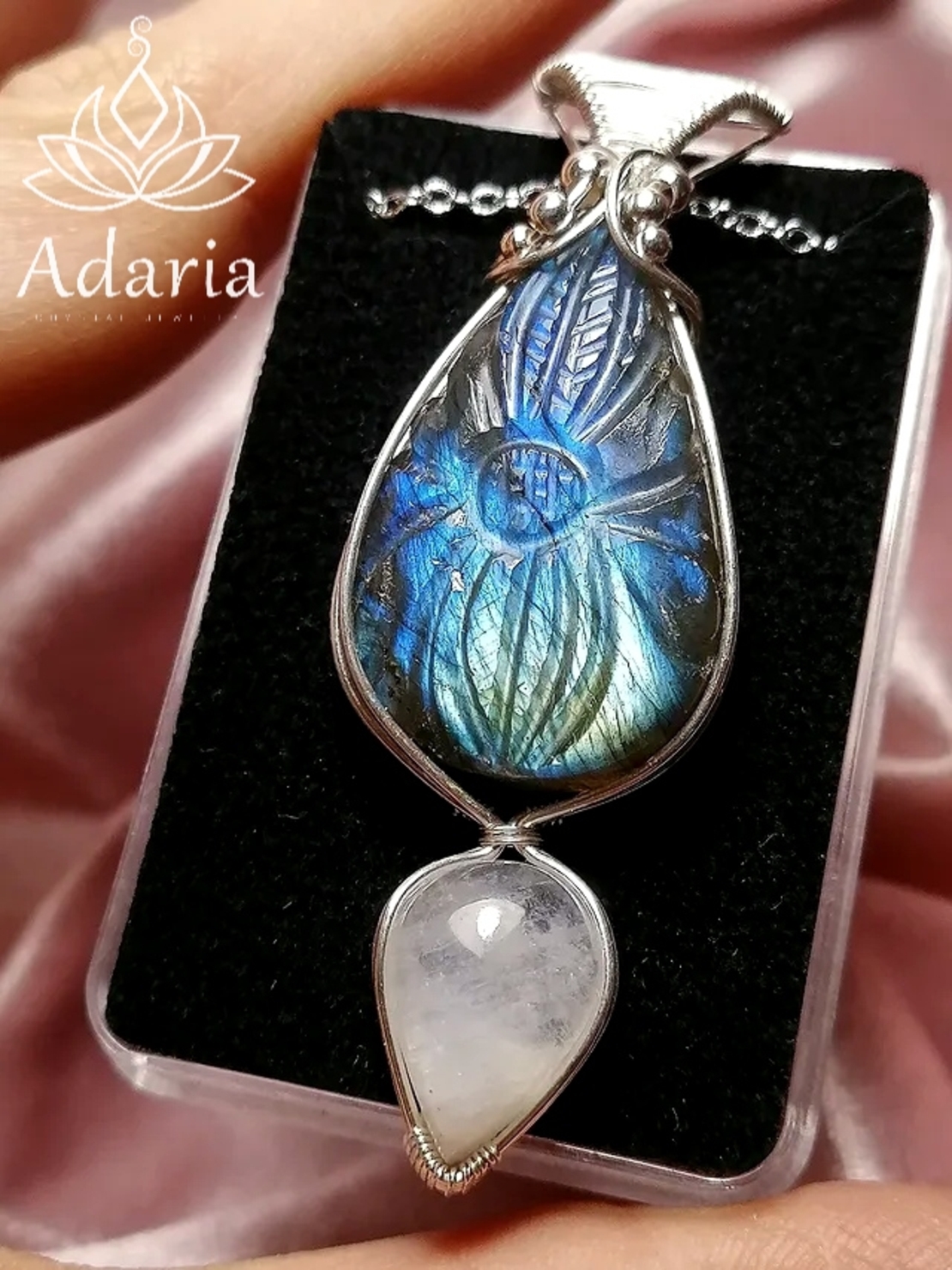 Сребърно колие с Лабрадорит и Лунен камък