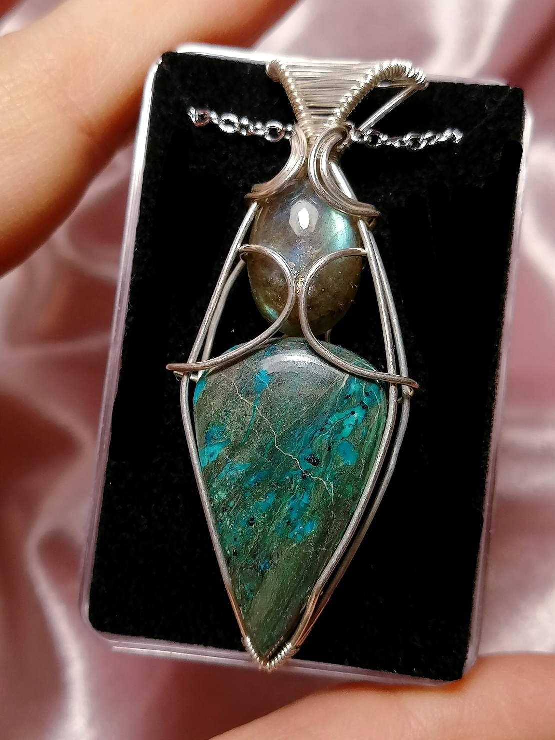 Сребърно колие с Азурит и Лабрадорит