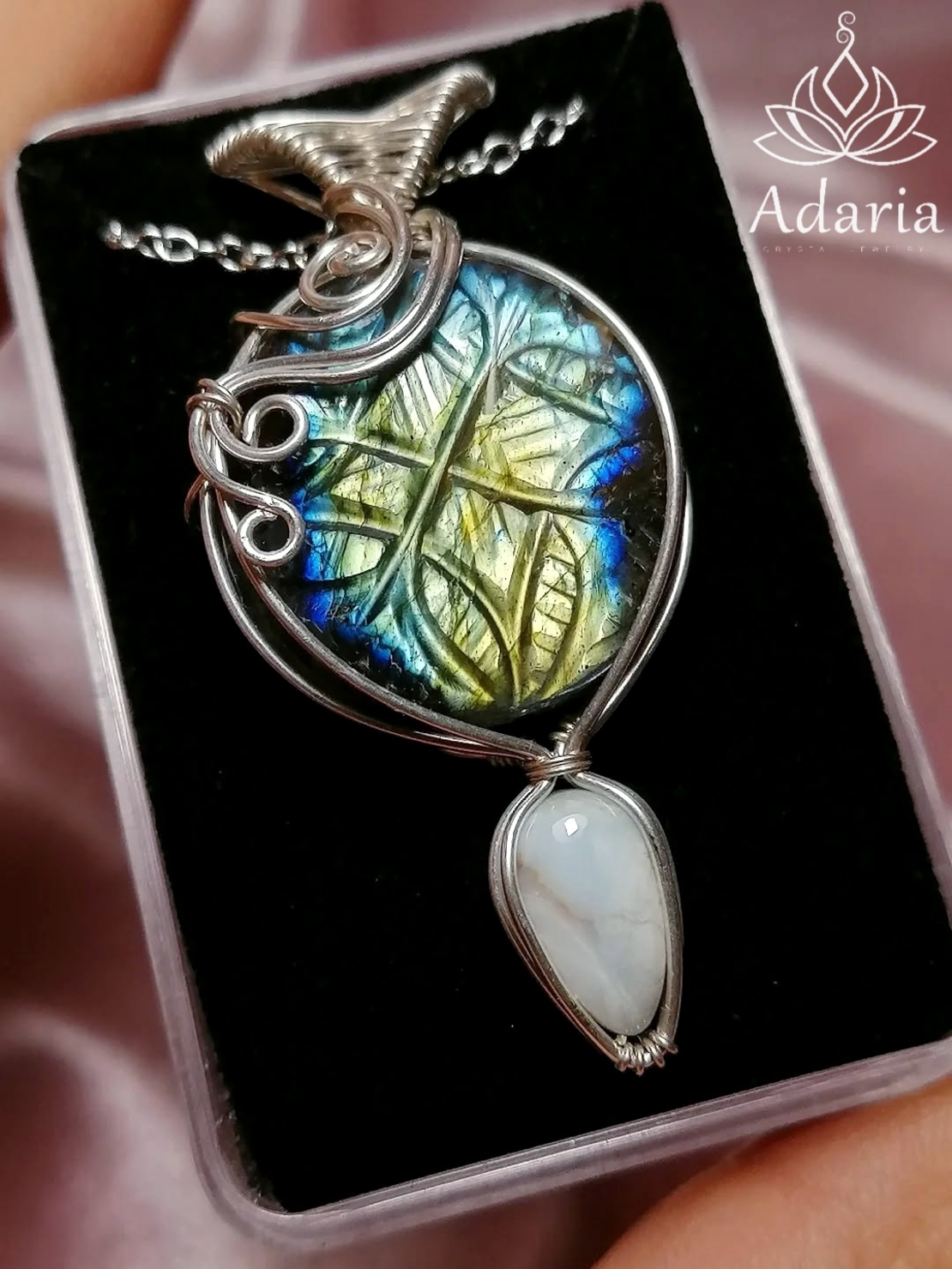 Сребърно колие с Лабрадорит и Ларимар