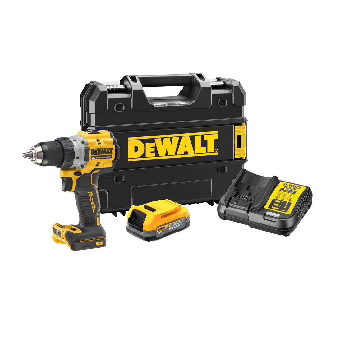 Акумулаторен винтоверт DeWALT с безчетков двигател с 1 батерия и зарядно, 18 V, 1.7 Ah, 90 Nm, 1.5-13 мм, DCD800E1T