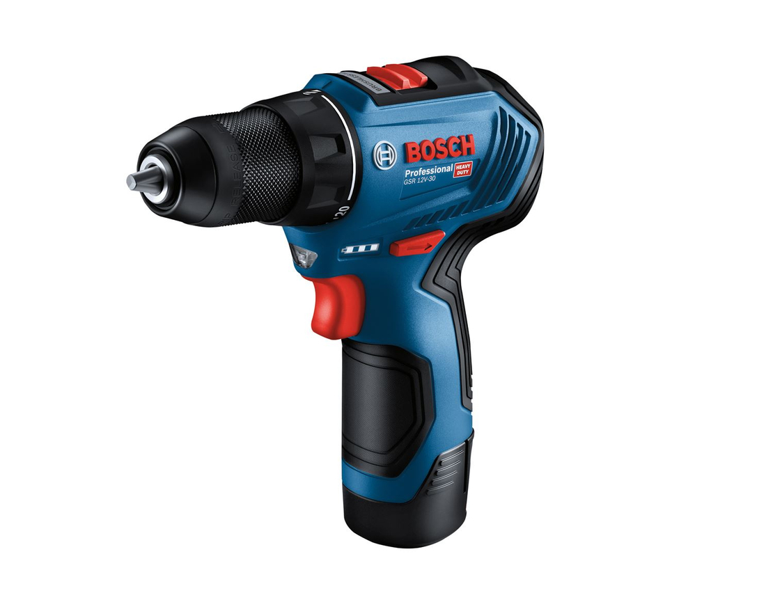 Акумулаторен винтоверт Bosch с безчетков двигател с 2 батерии и зарядно, 12 V, 2 Ah, 30 Nm, 0.8-10 мм, GSR 12V-30