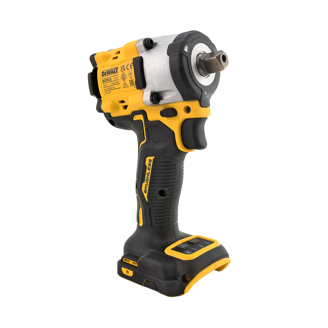 Гайковерт акумулаторен DeWALT с безчетков двигател без батерия и зарядно, 18 V, 406 Nm, квадрат, 1/2