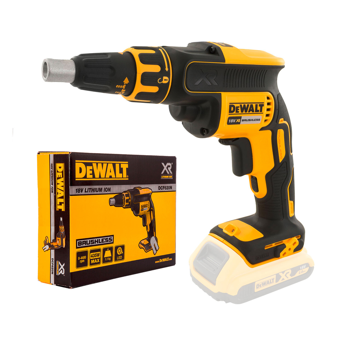 Акумулаторен винтоверт DeWALT с безчетков двигател за сухо строителство без батерия и зарядно, 18 V, 30 Nm, 1/4