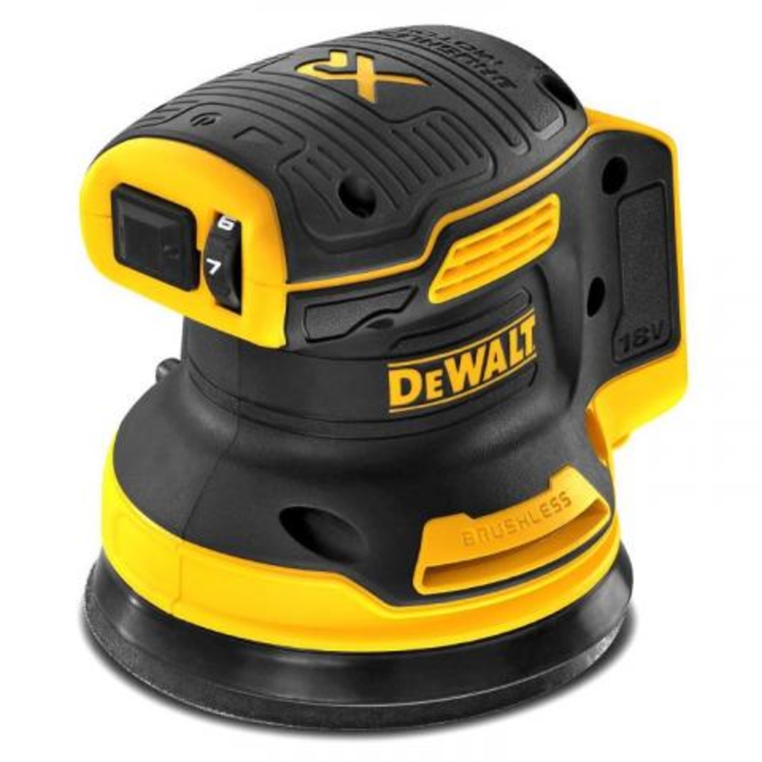 Шлайф DeWALT орбитален с плавно регулиране акумулаторен без батерия и зарядно, 18 V, ф 125 мм, 8000-12 000 об./мин, DCW210N