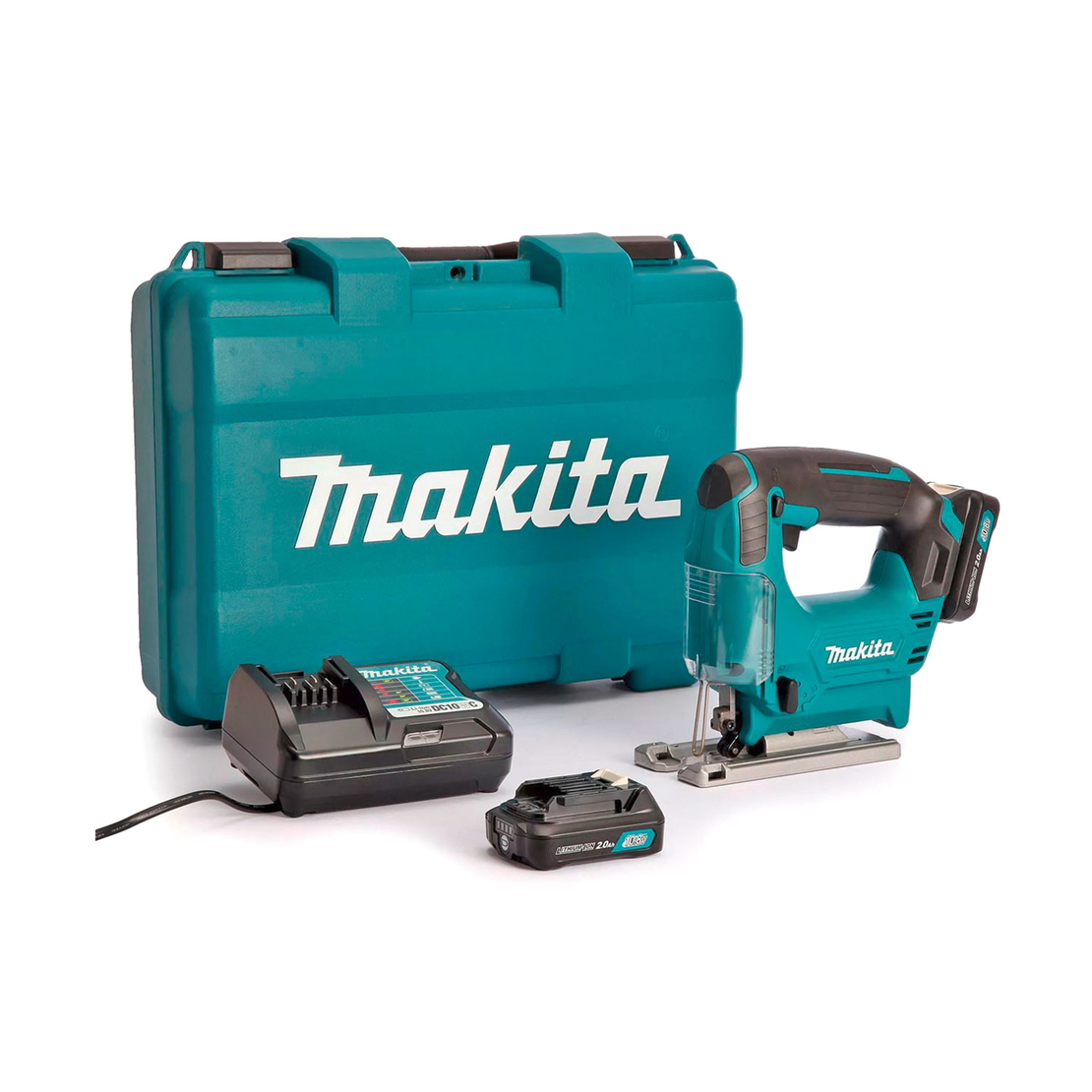 Прободен трион Makita акумулаторен с 2 батерии и зарядно, 10.8 V, 2 Ah, 0-2900 хода/мин, 18 мм, JV101DWAE
