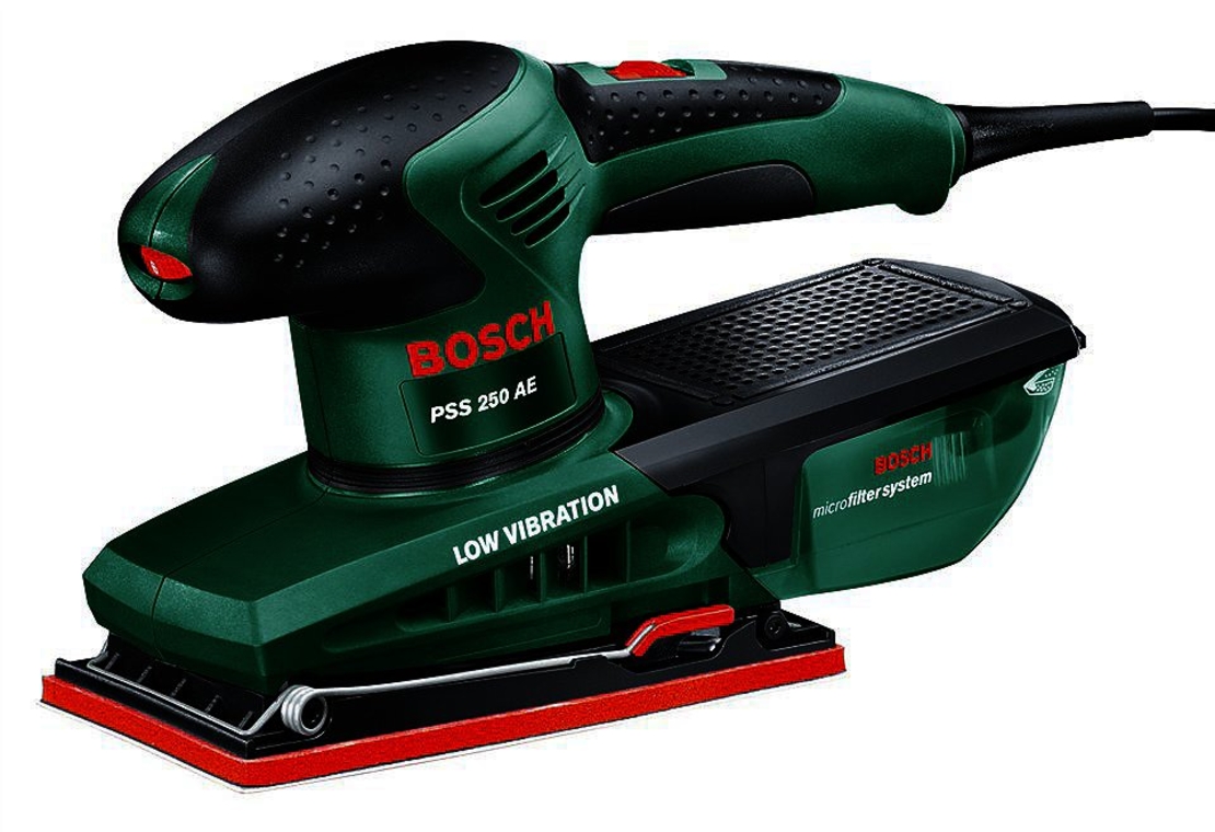 Виброшлайф Bosch електрически с правоъгълна плоча и плавно регулиране 250 W, 14 000-24 000 хода/мин, 92х182 мм, PSS 250 AE