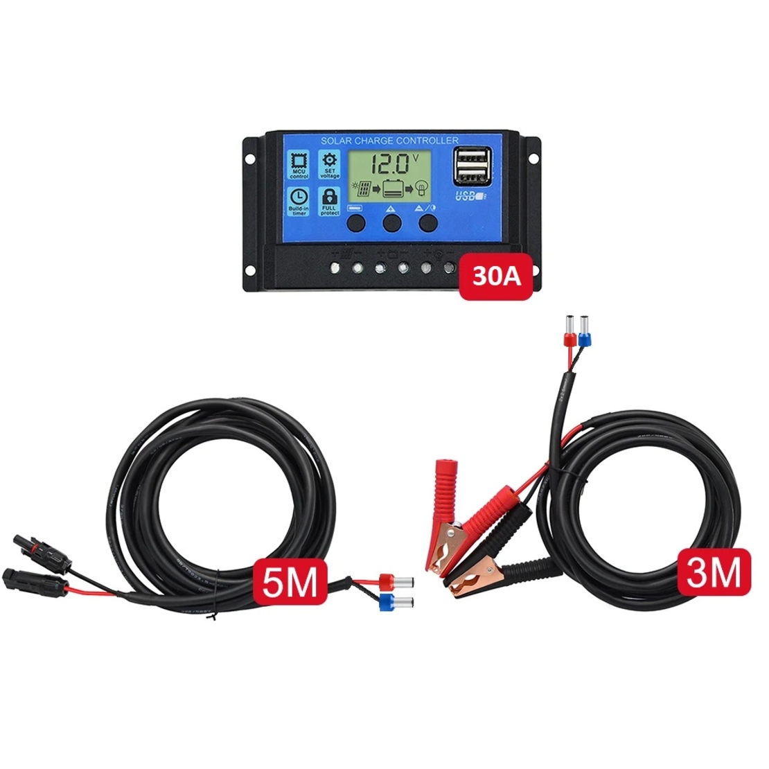Комплект 150w соларен панел + 30А контролер + кабели 8м.