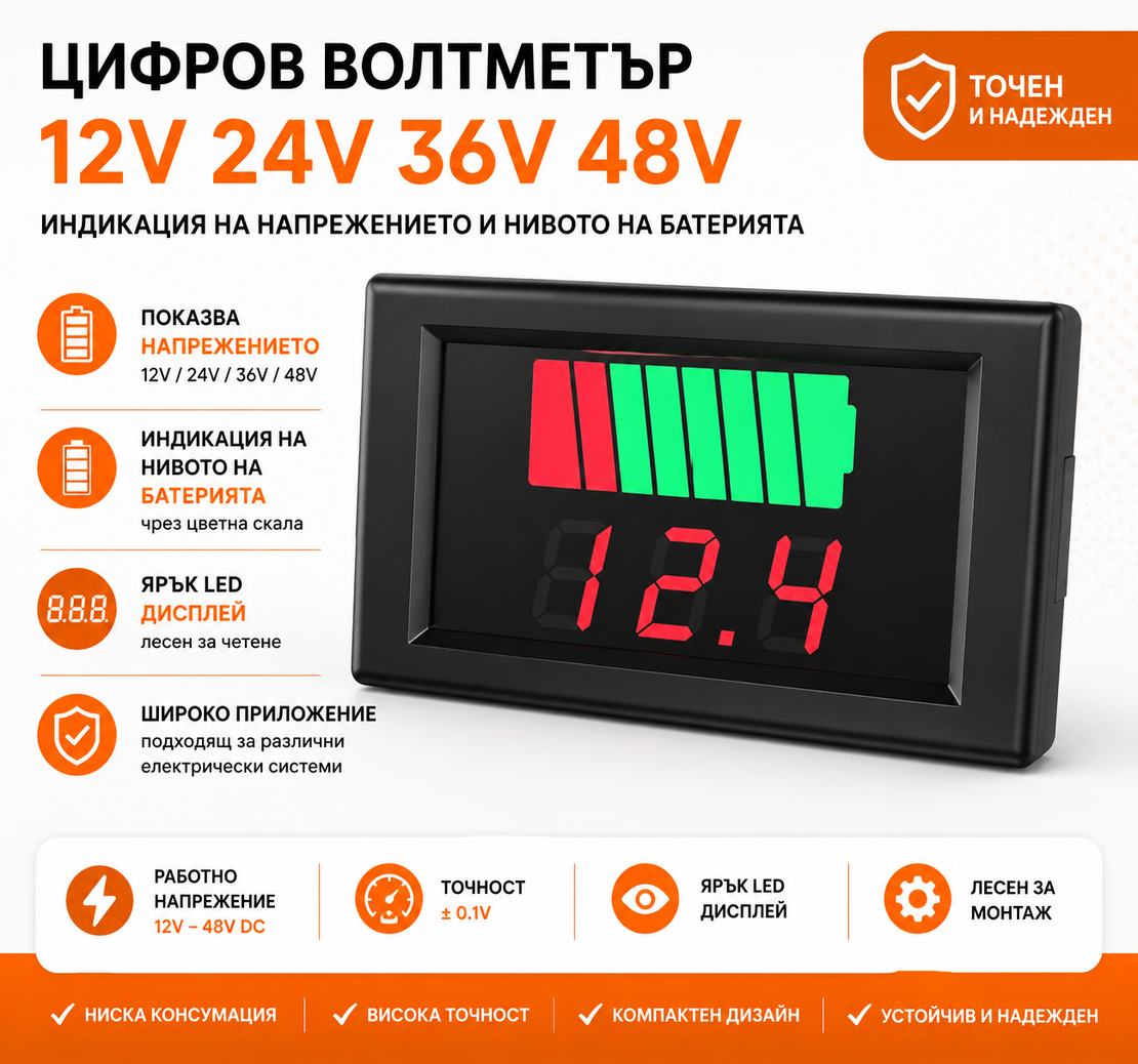 Волтметър  12v / 24v / 36v / 48v / 60v