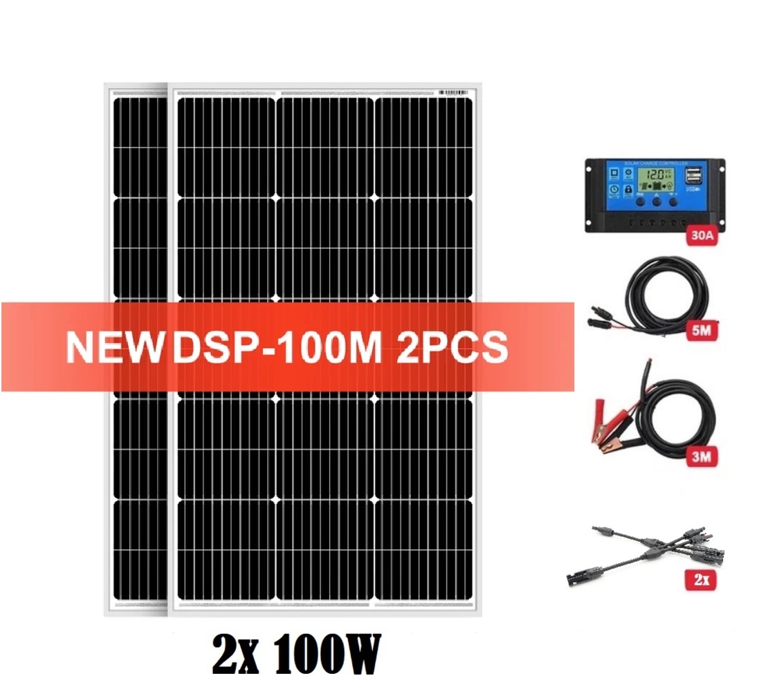 Комплект 200w соларен панел + 30А контролер + кабели 8м.