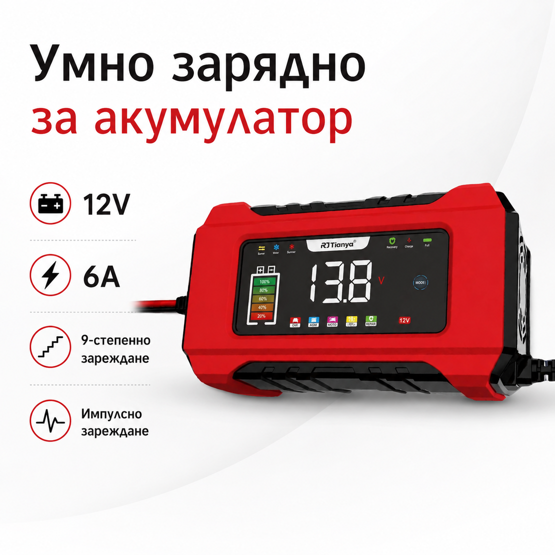 Смарт Импулсно Зарядно за Акумулатори 12v 6A