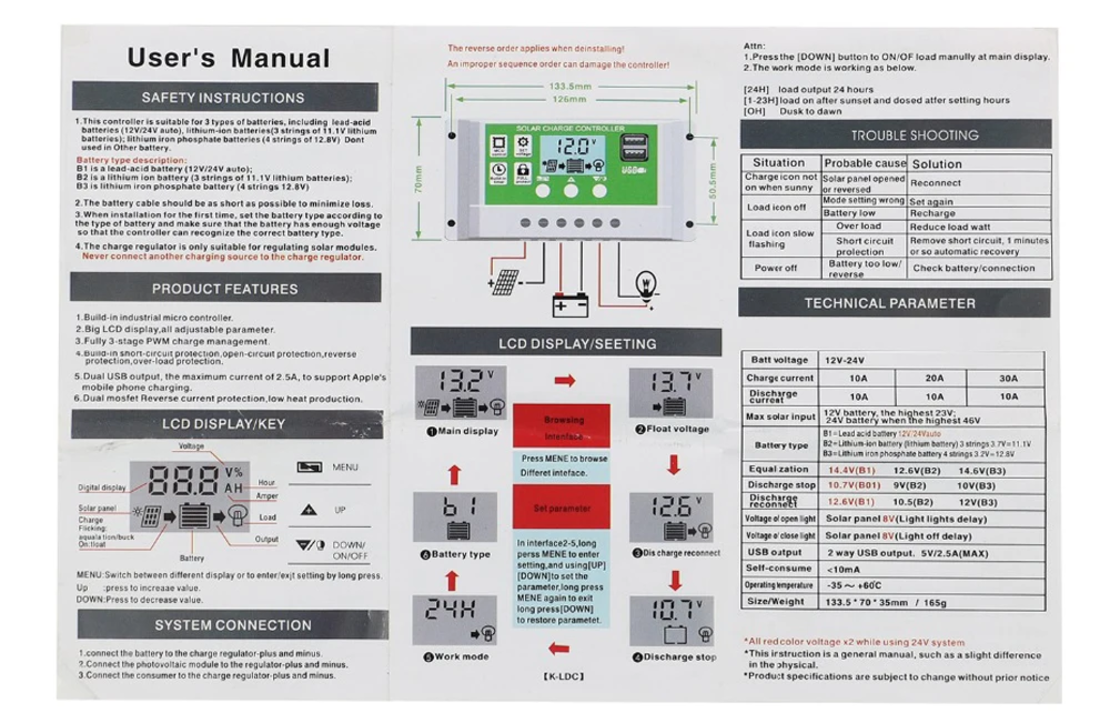 30А PWM Соларен Контролер - Lead Acid , Lifepo4 , LiIon , AGM ....