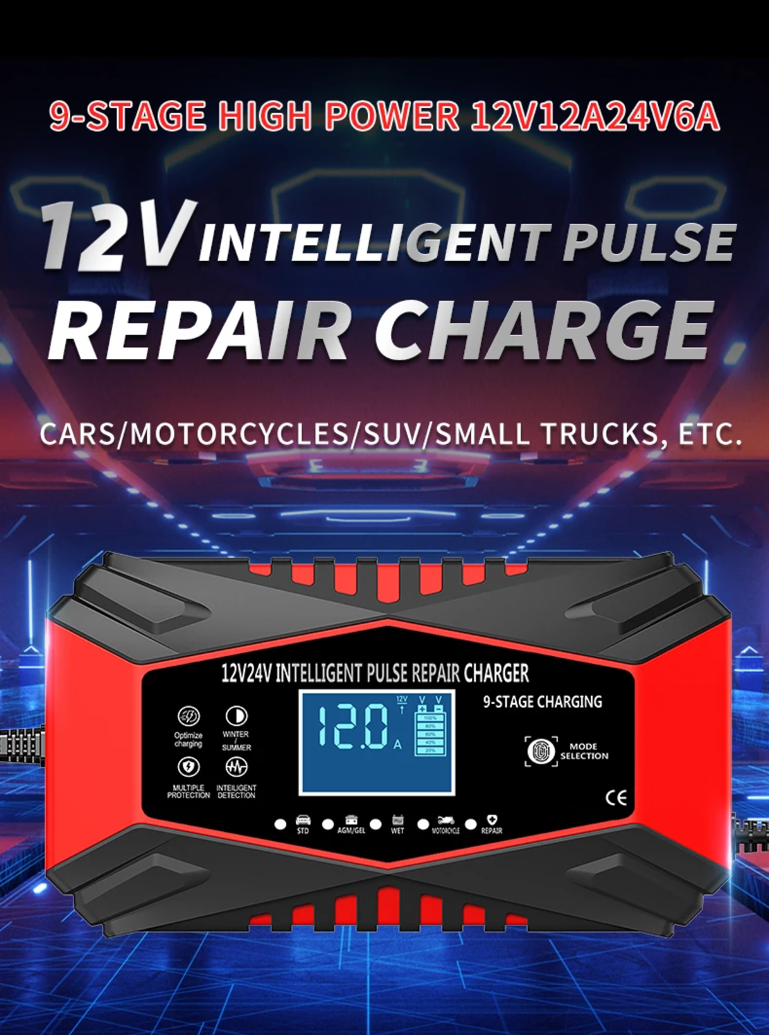 Смарт Импулсно Зарядно за Акумулатори 12v 12A / 24v 6A EU Standart