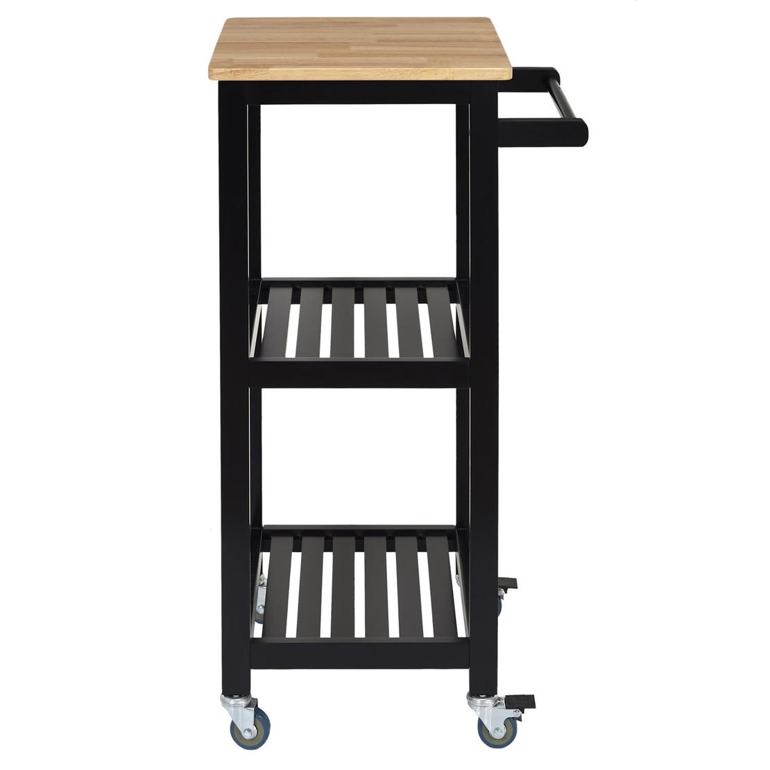Кухненска количка с 3 рафта, 84,5 x 37 x 45 см, Черна-Каучуково дърво, Home Deco Factory