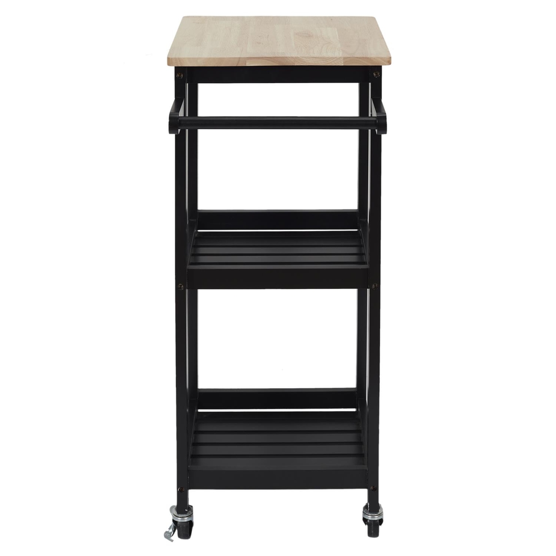Кухненска количка с 3 рафта, 84,5 x 37 x 45 см, Черна-Каучуково дърво, Home Deco Factory