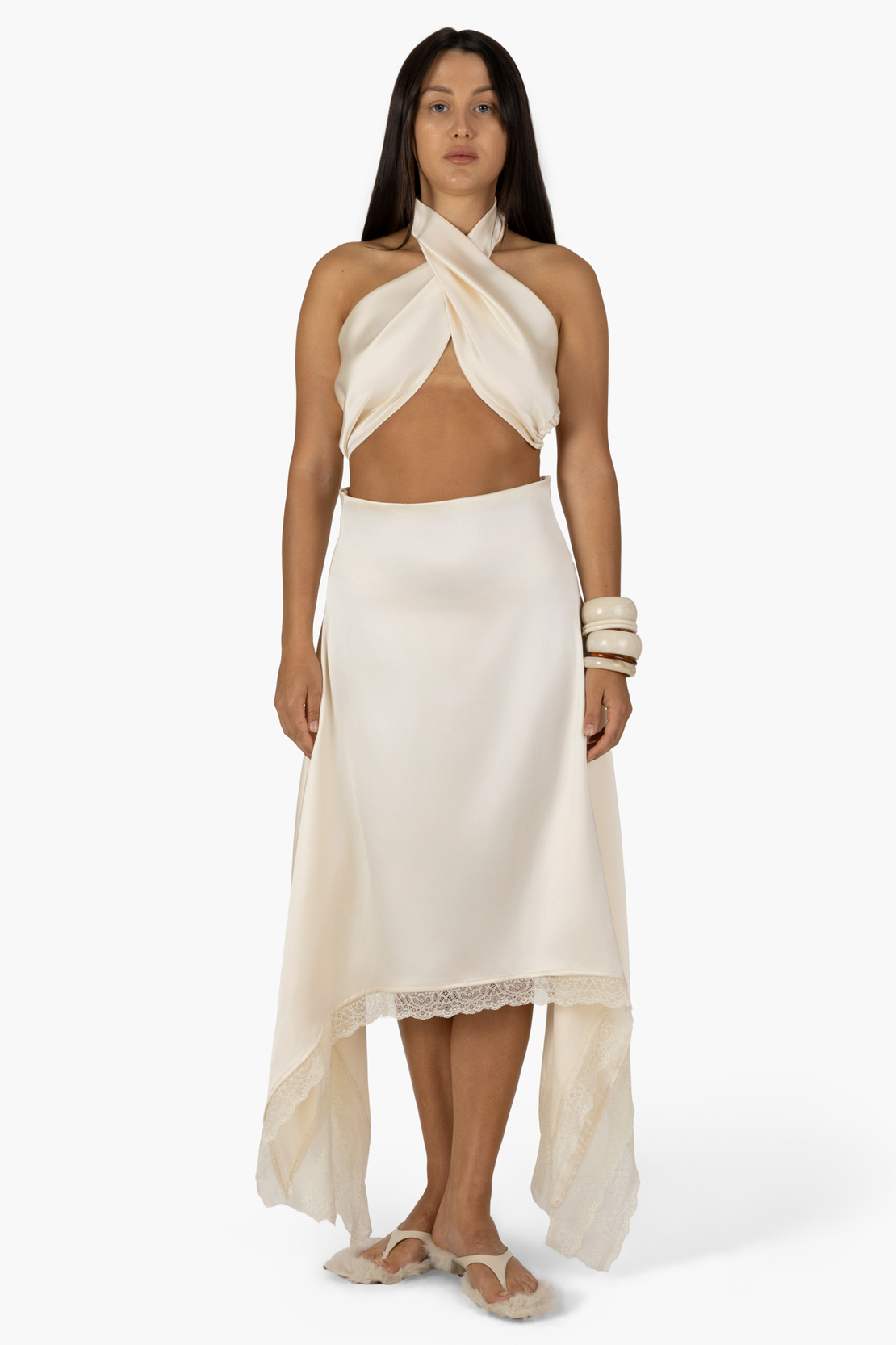 Thora asymmetric lace skirt