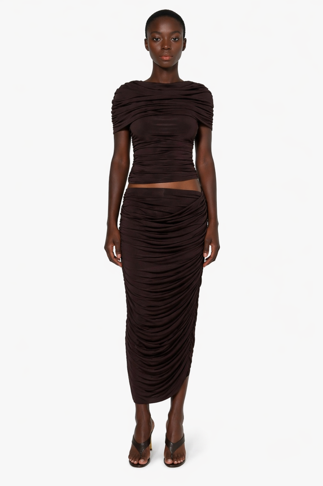 Velora Draped Skirt In Brown