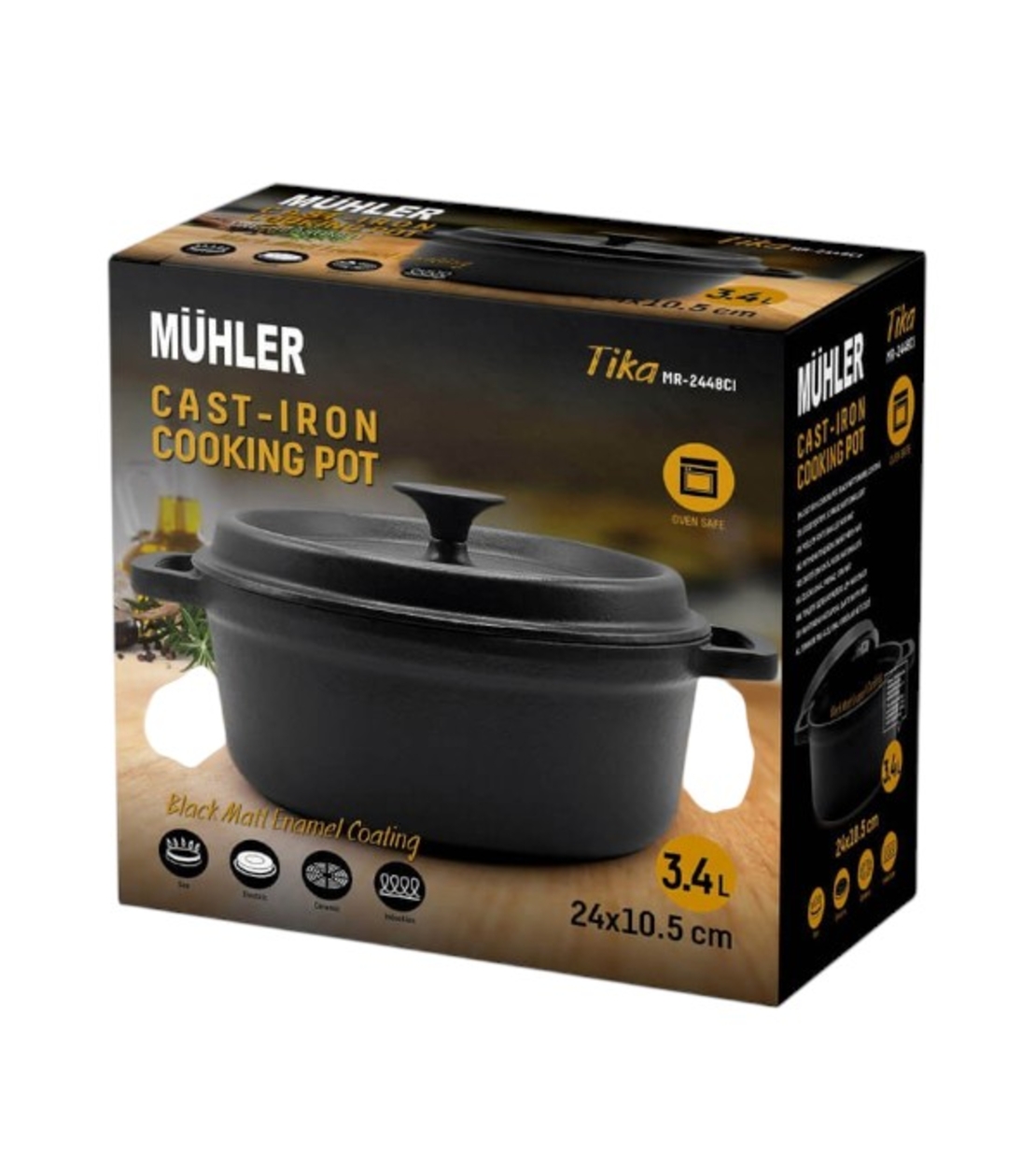 Тенджера Muhler Tika MR-2448CI NEW 24x10.5cm, 3.4L, чугун