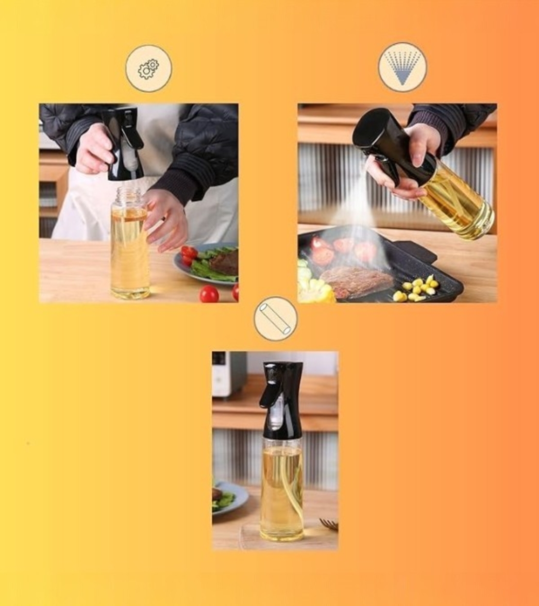 Спрей бутилка за масло/оцет, стъкло+Pvc, 22x5, 8x8 см