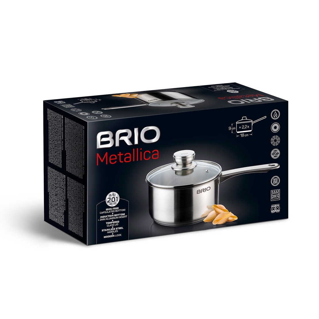 Касерола Brio Metalica-18см.нер.стомана