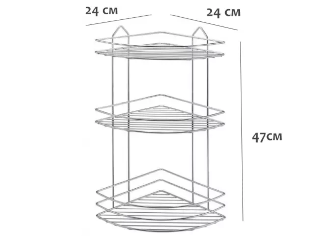 Стелаж ъглов 4мм 3 нива 24x24x47cm хром BK003 ECO