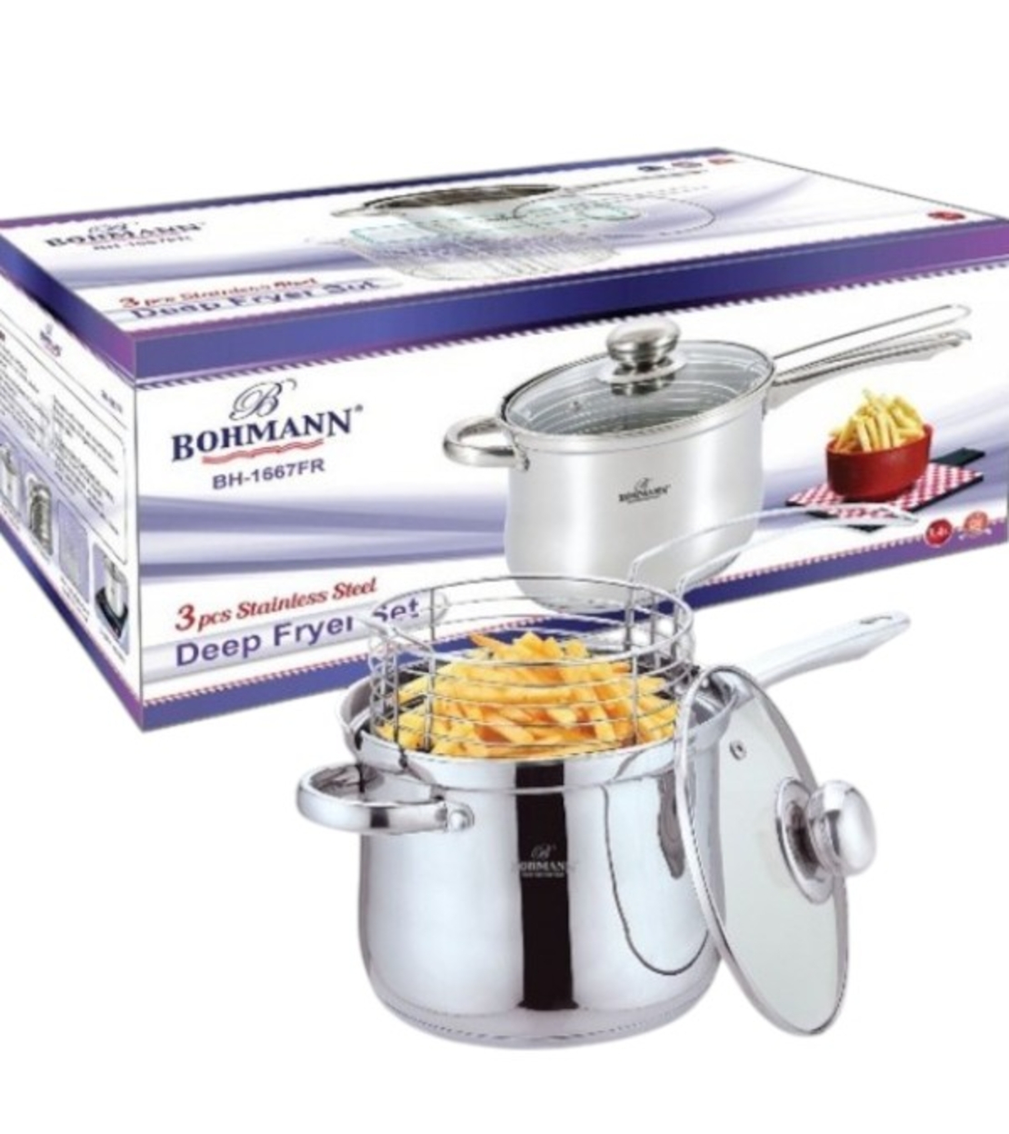 Тенджера с кошница за пържене Bohmann BH 1667FR, 3.4 л, 18 см, Индукция, Инокс