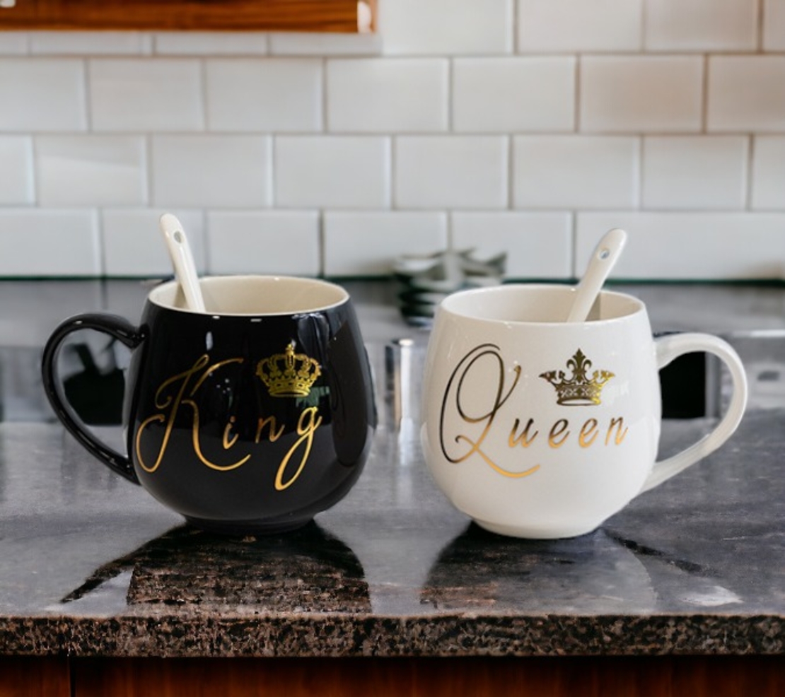 Чаши 2бр. с  лъжички Queen ang King