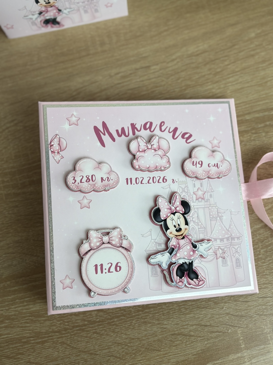 Албум за новородено с лепени страници 18х18 см., 12 листа - Мини Маус в розово