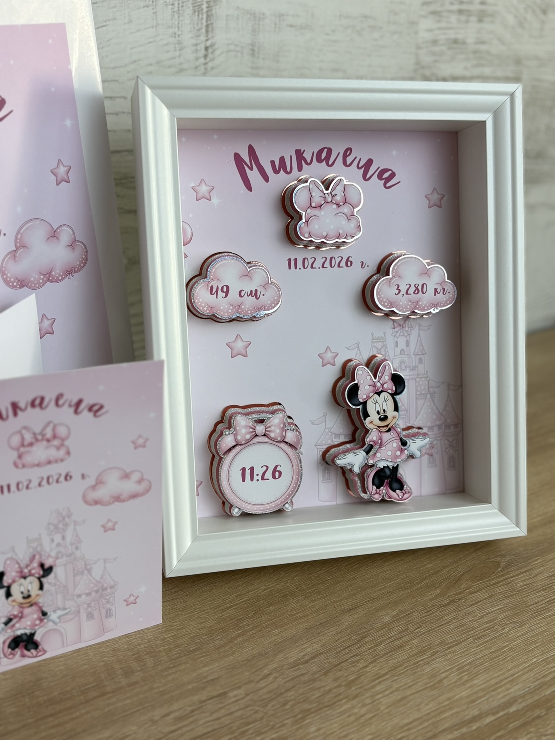 Рамка визитка за новородено - Мини Маус