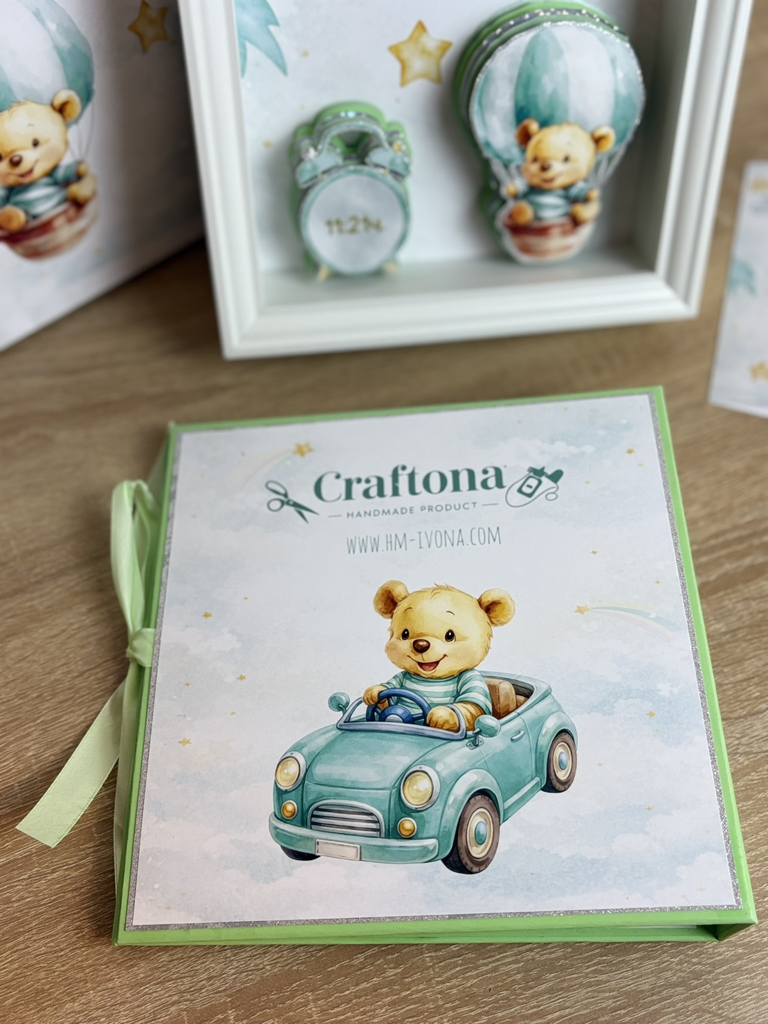 Албум за новородено с ринг механизъм 22х22 см., 12 листа - зелен Pooh