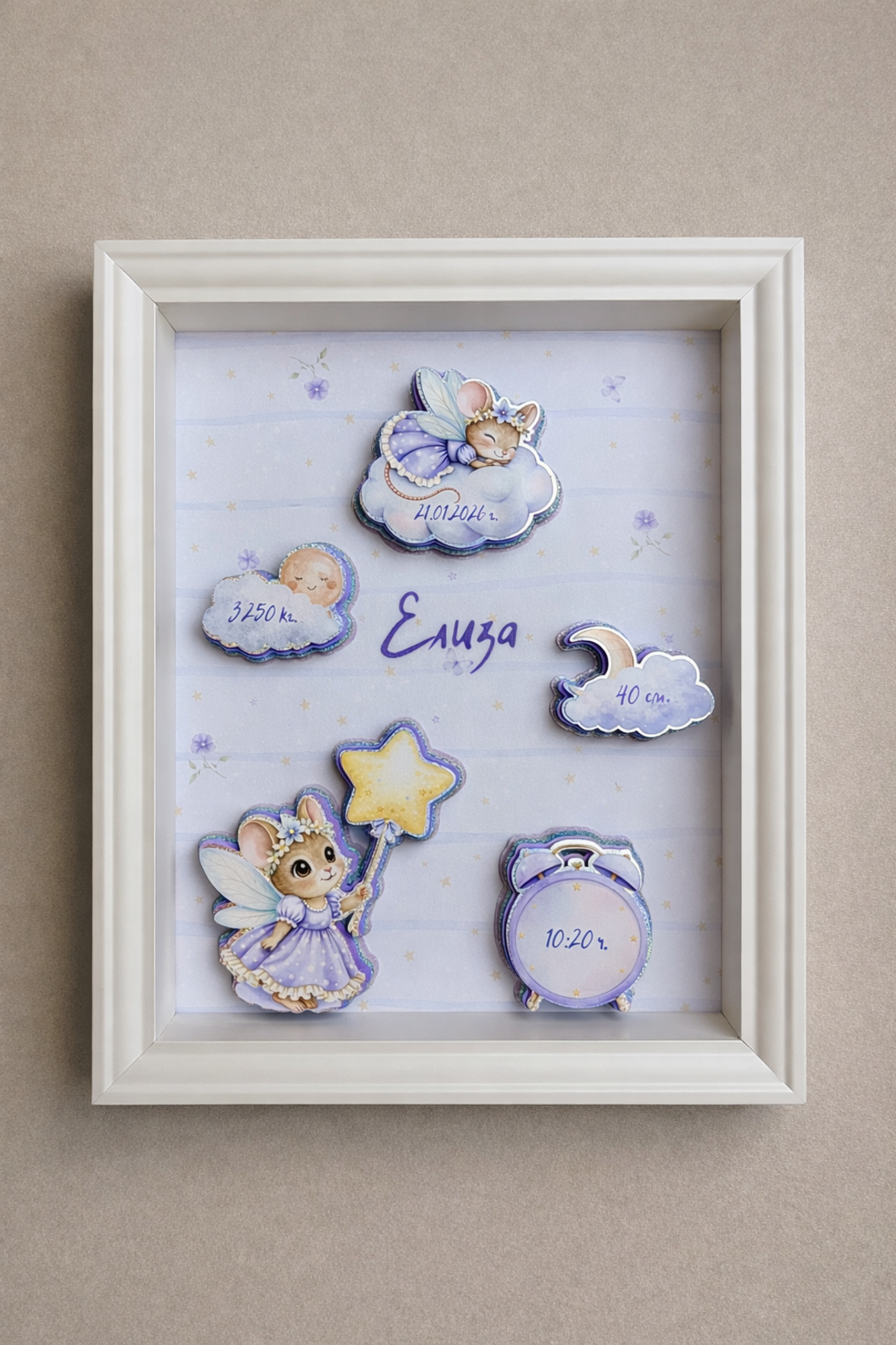 CRAFTONA Рамка визитка за новородено с 3д елементи - мишлета