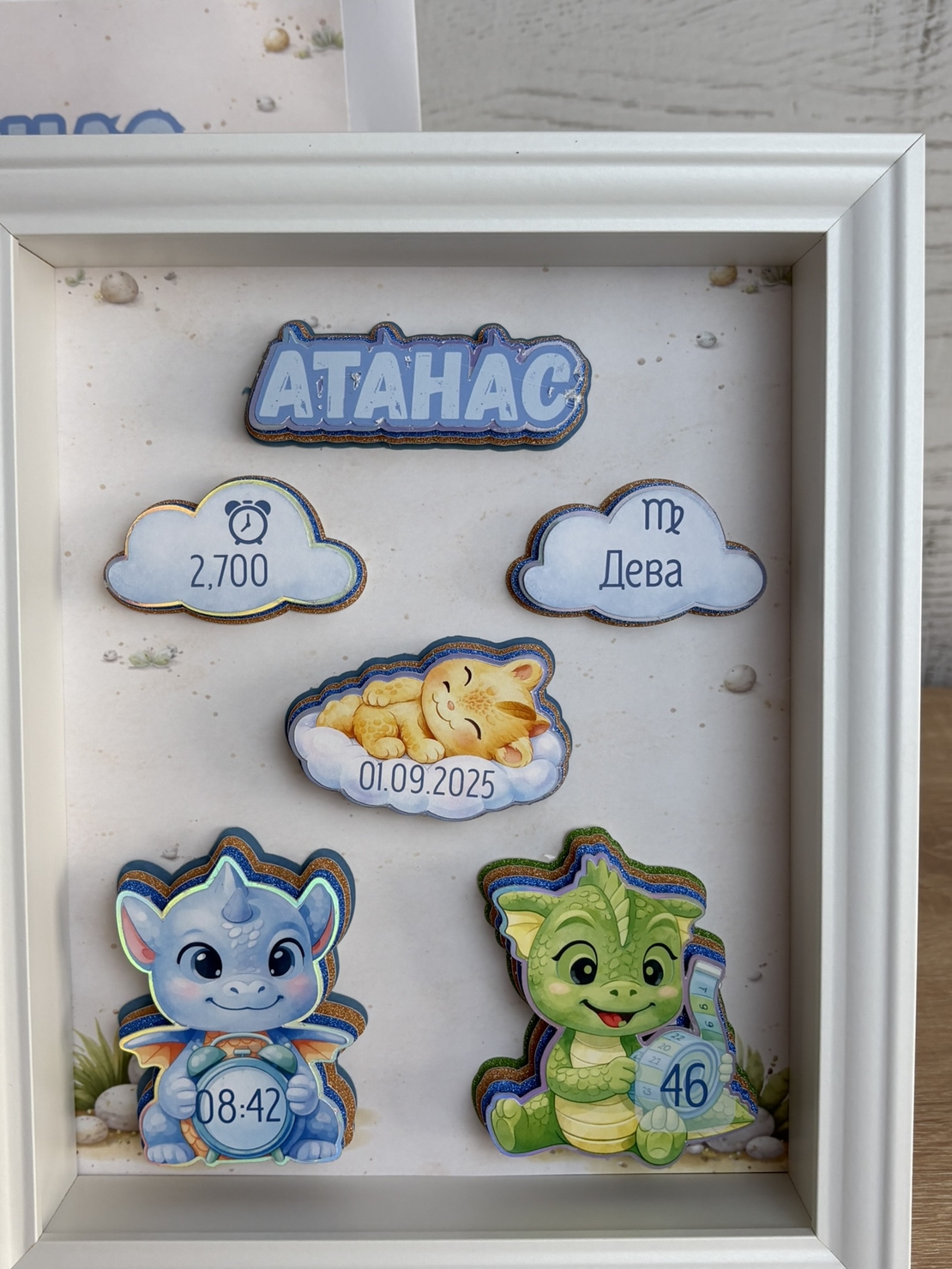 Рамка визитка за новородено - малки дракончета