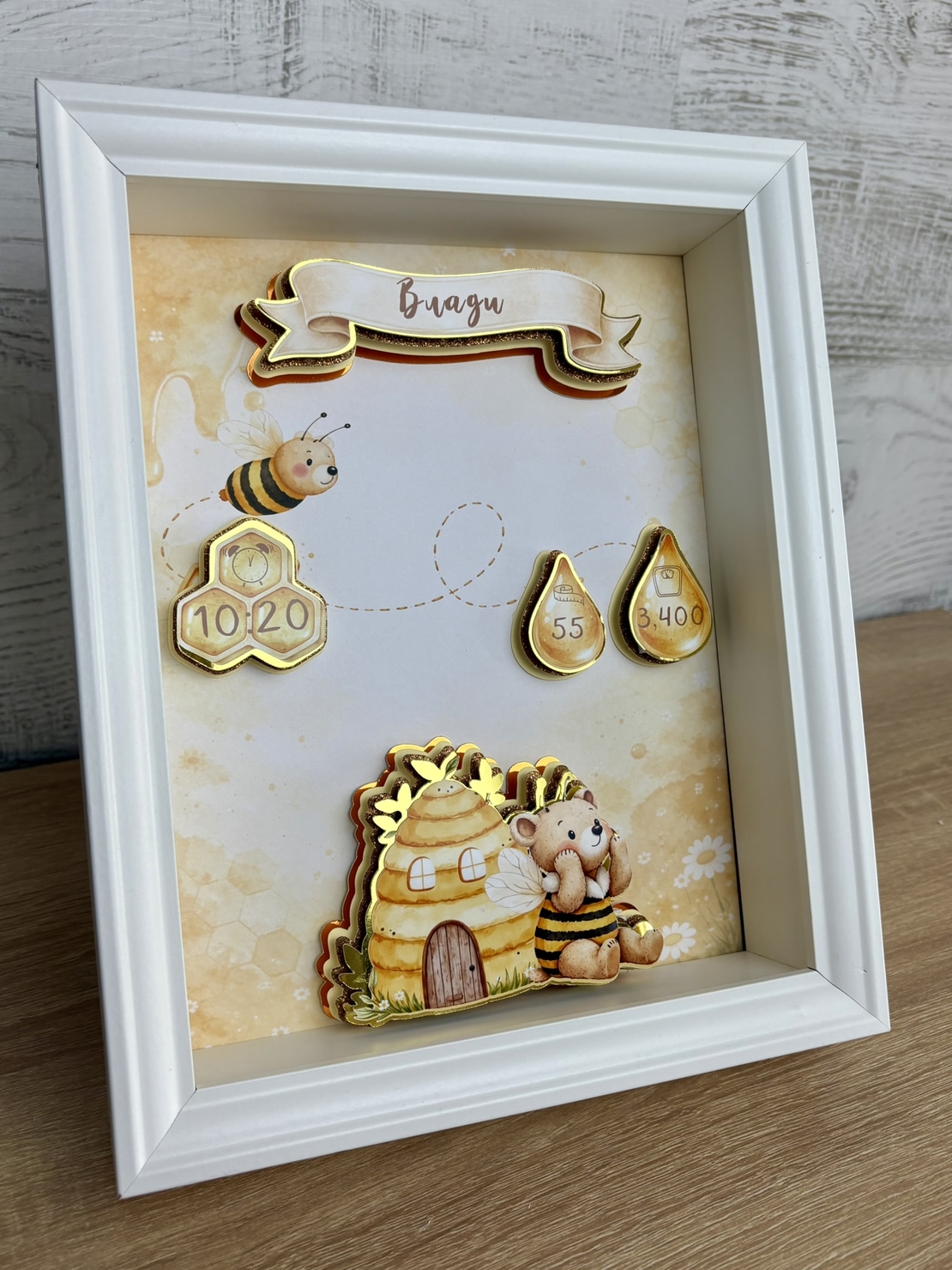 Рамка визитка за новородено - медена пчеличка