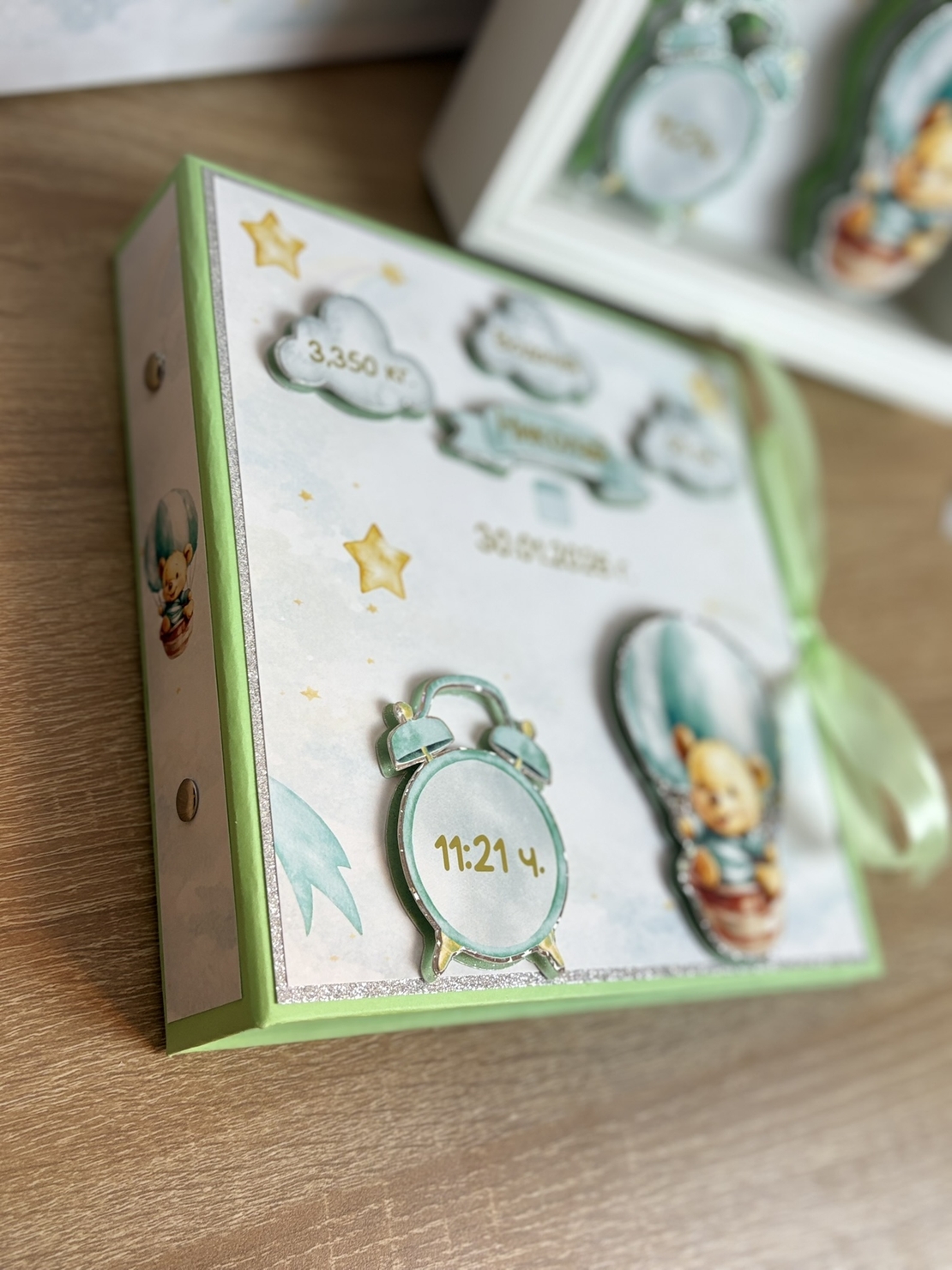 Албум за новородено с ринг механизъм 22х22 см., 12 листа - зелен Pooh