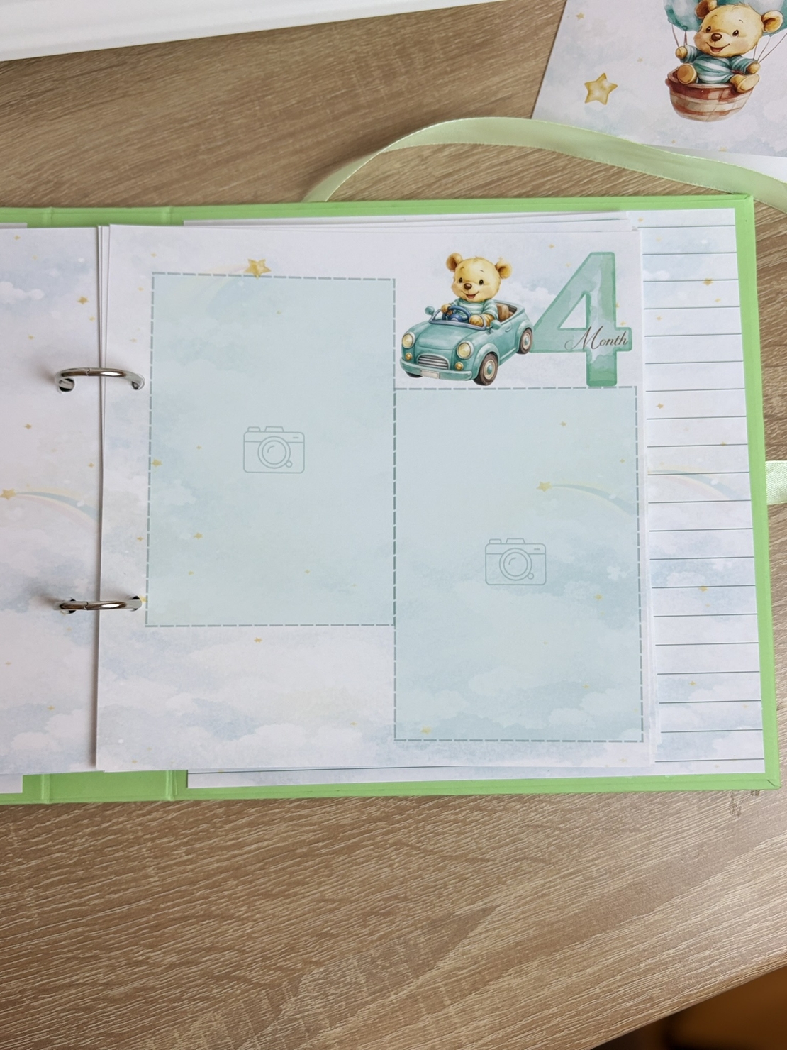 Албум за новородено с ринг механизъм 22х22 см., 12 листа - зелен Pooh