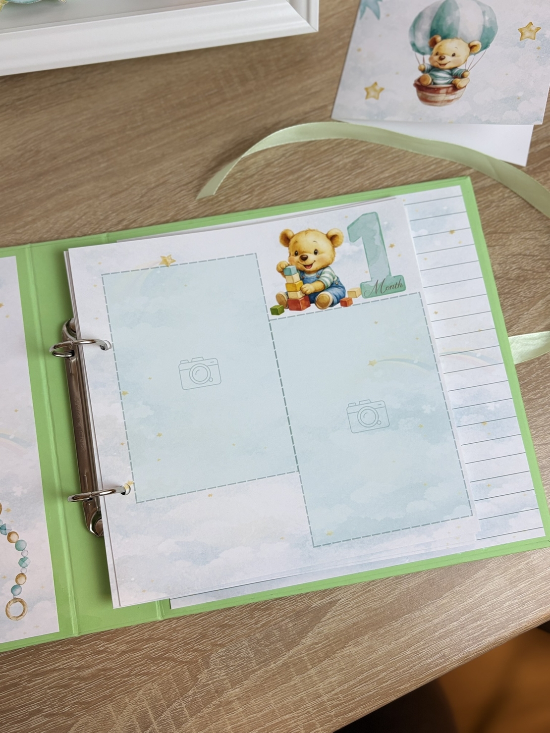 Албум за новородено с ринг механизъм 22х22 см., 12 листа - зелен Pooh