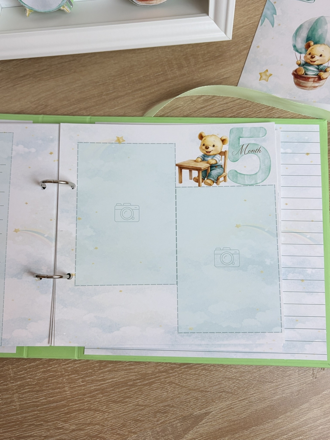 Албум за новородено с ринг механизъм 22х22 см., 12 листа - зелен Pooh