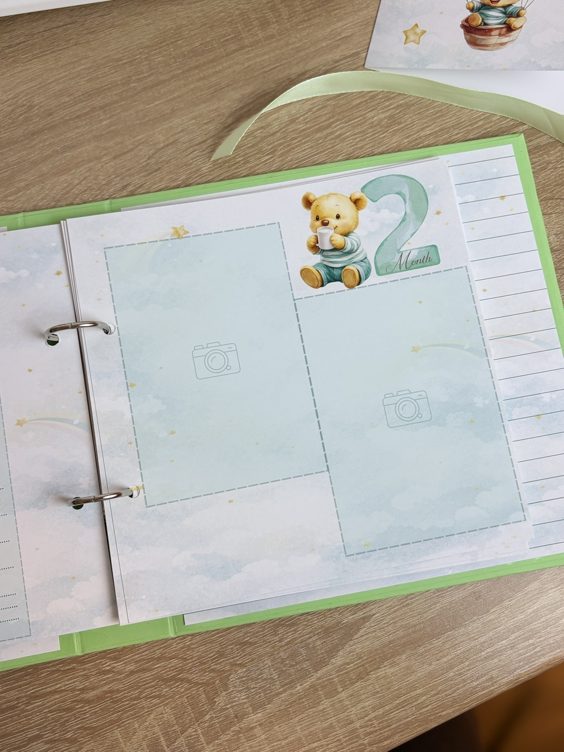 Албум за новородено с ринг механизъм 22х22 см., 12 листа - зелен Pooh