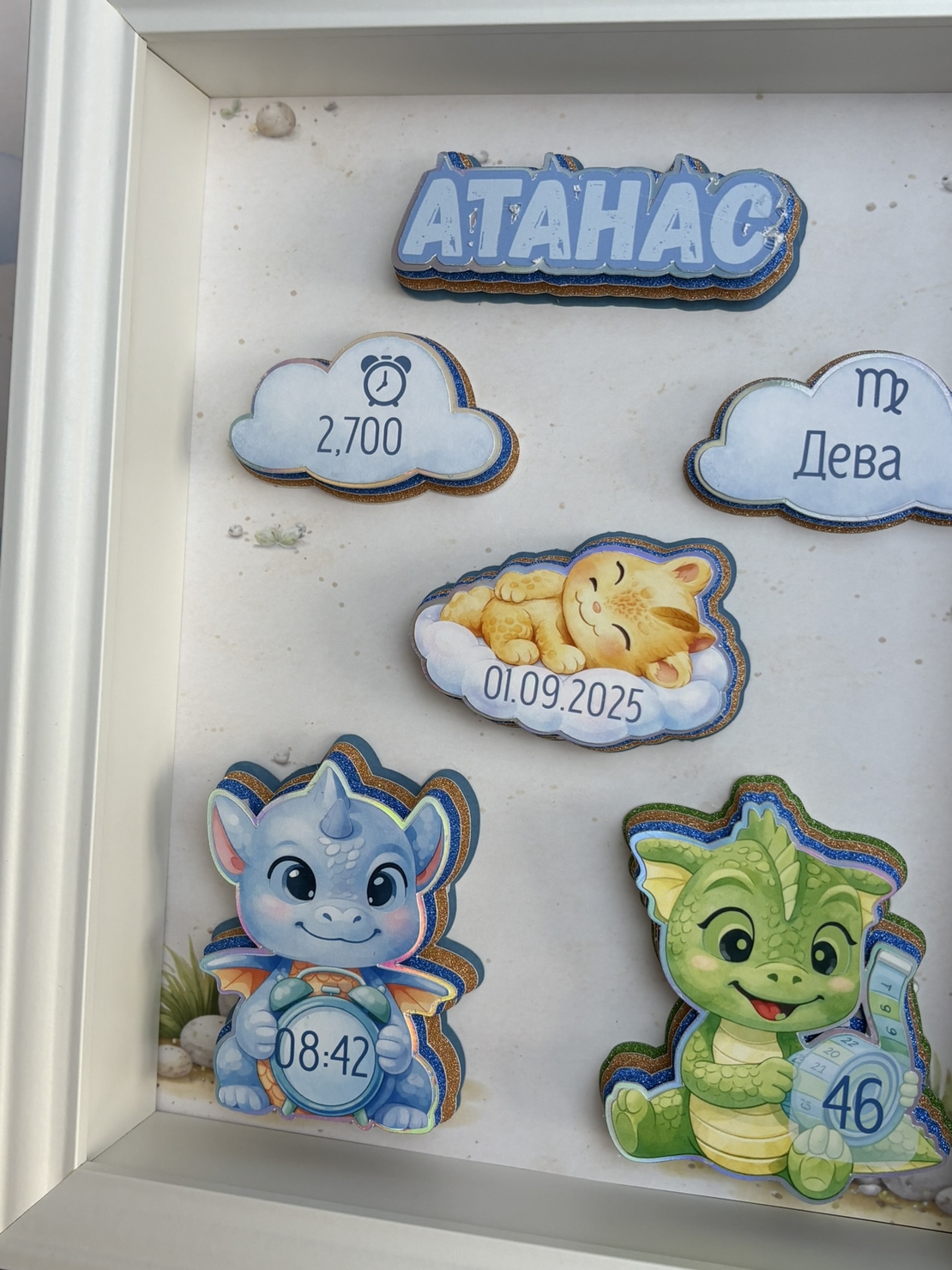 Рамка визитка за новородено - малки дракончета