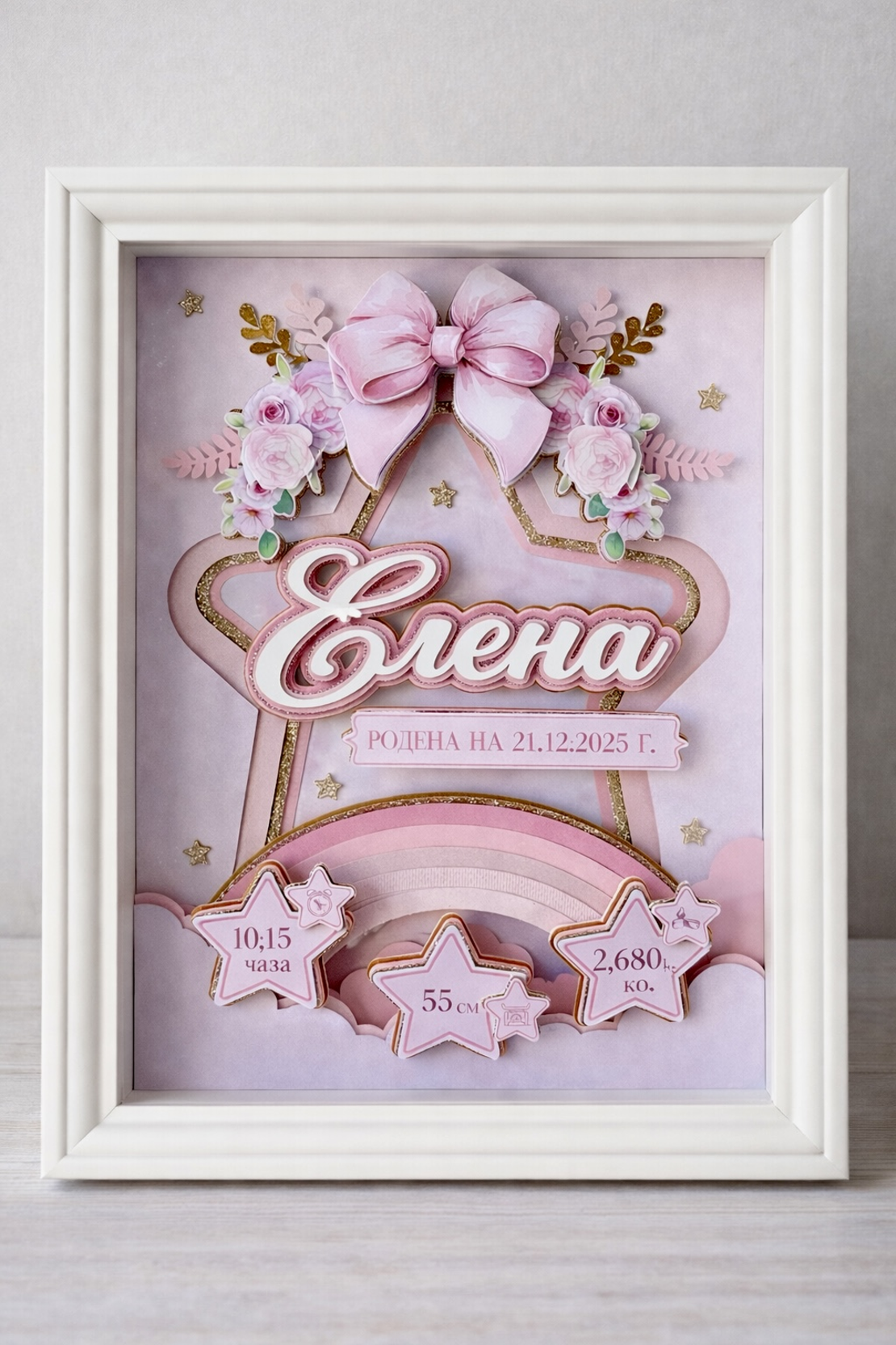 CRAFTONA Рамка визитка за новородено с 3д елементи в розово
