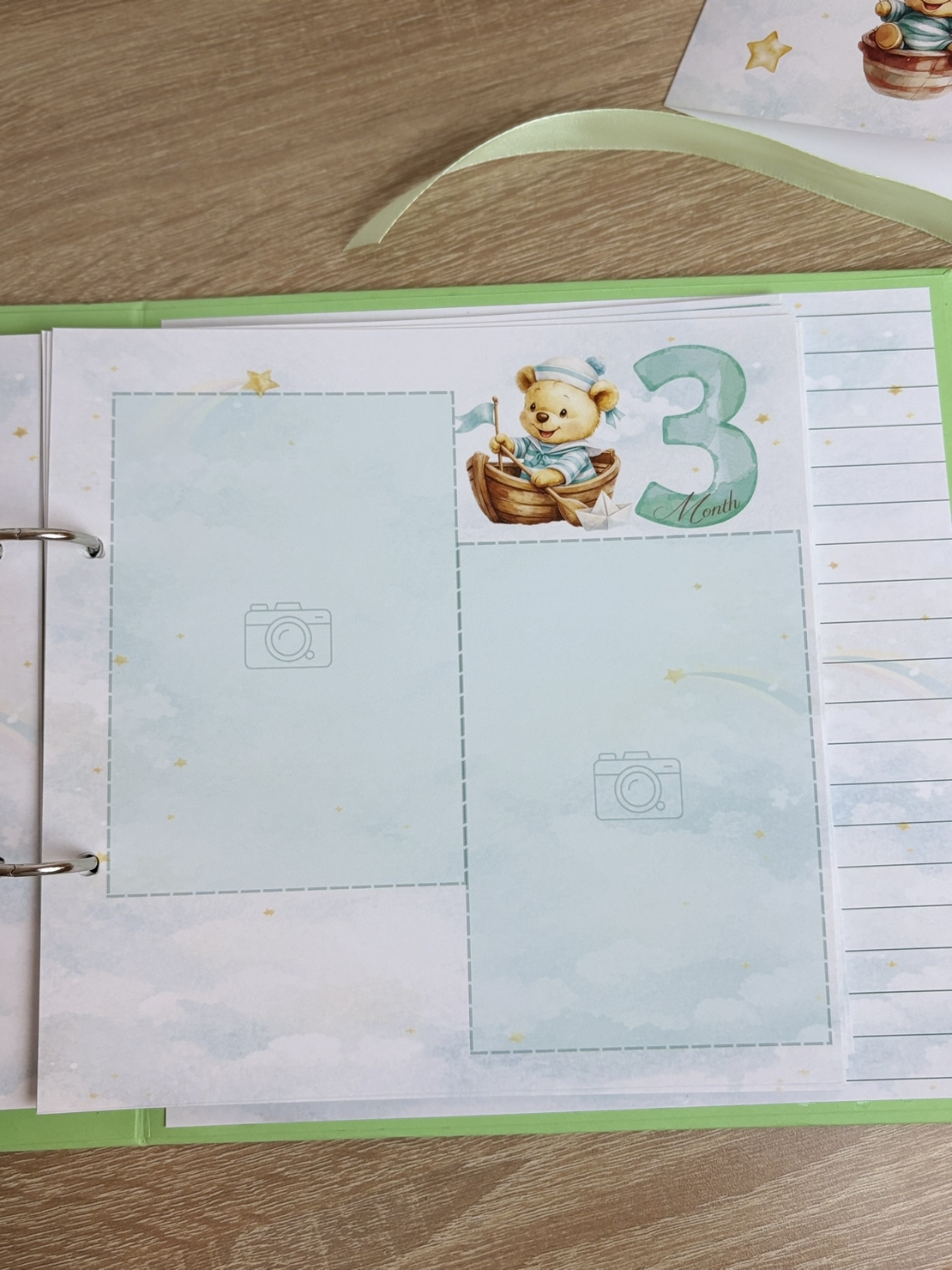 Албум за новородено с ринг механизъм 22х22 см., 12 листа - зелен Pooh