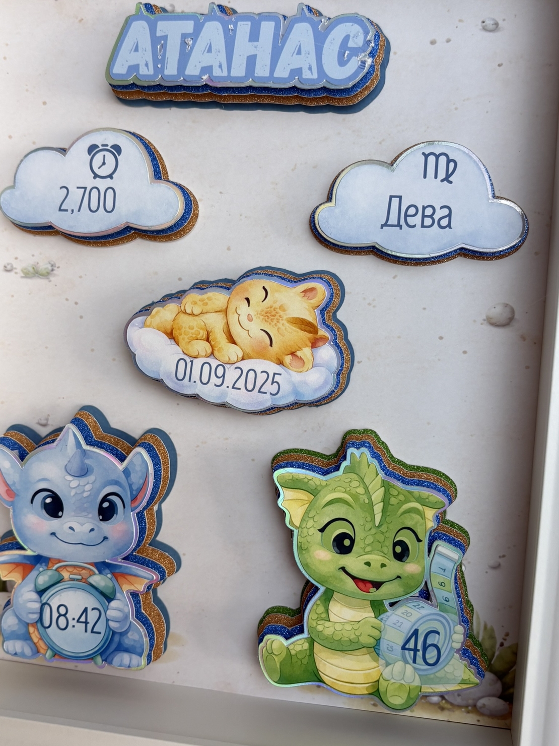 Рамка визитка за новородено - малки дракончета