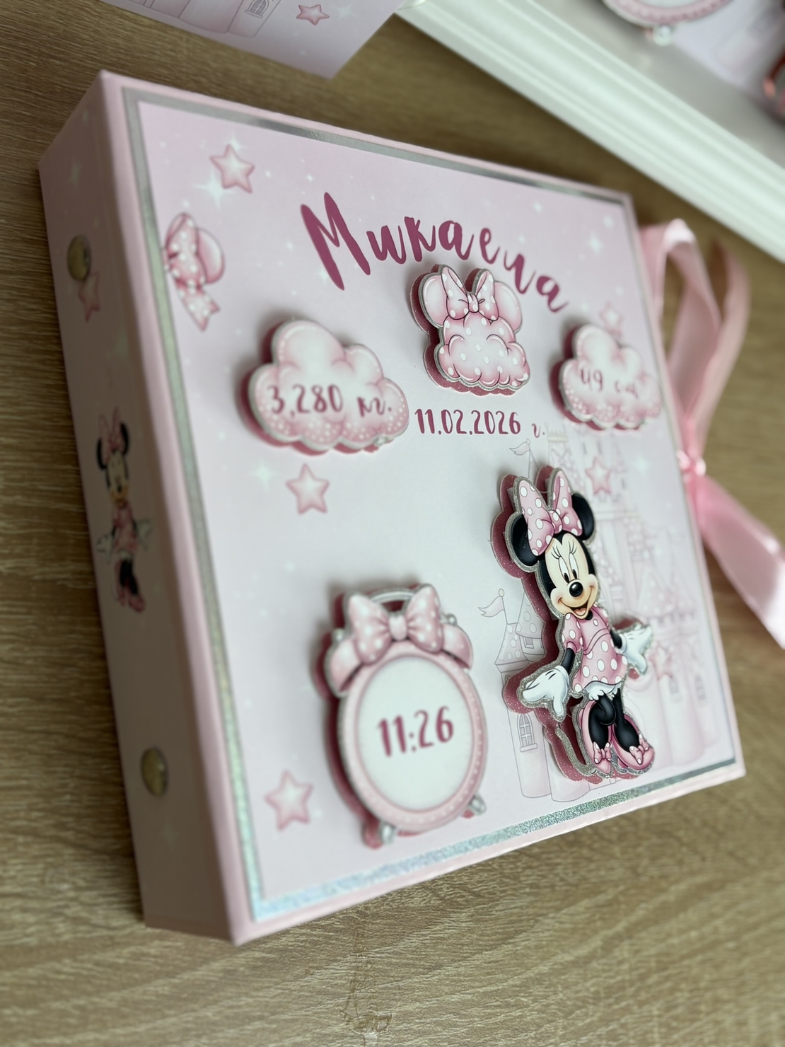 Албум за новородено с лепени страници 18х18 см., 12 листа - Мини Маус в розово