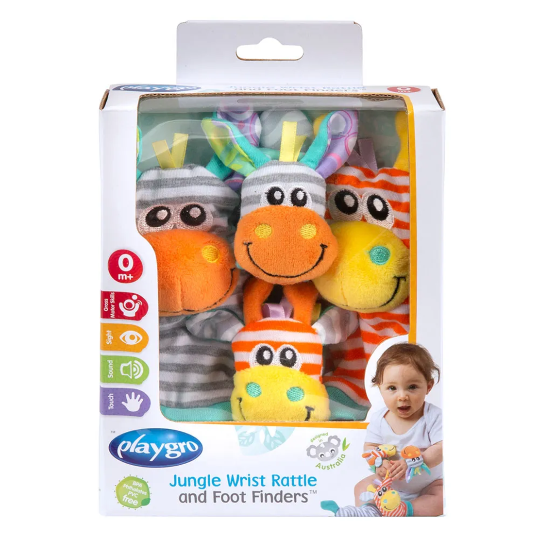 Playgro Джунгла със Забавни Образи на Жираф и Зебра 0м+ Комплект Гривни и Дрънкалки и Чорапки