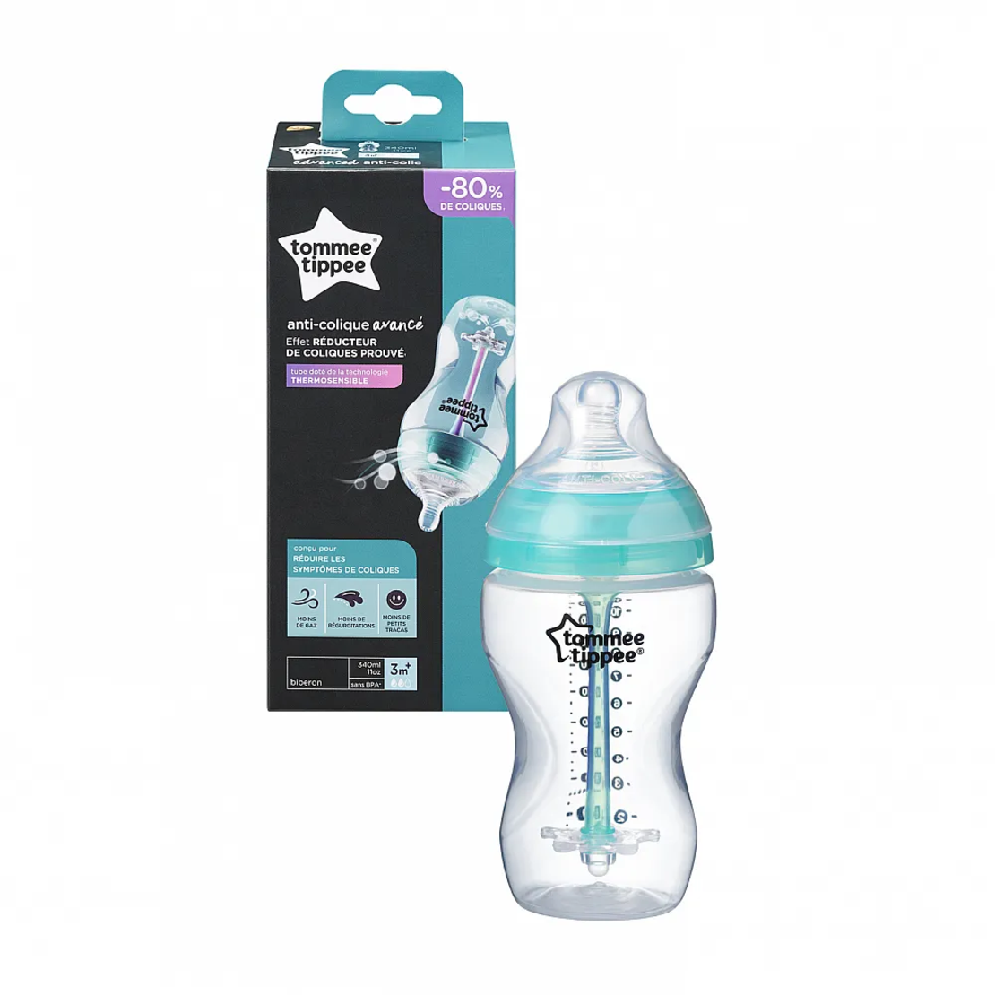 Tommee Tippee Advanced Anti-Colic+260 мл 0м+ Самостерилизиращо се Бебешко Шише за Хранене с Иновативна Система за Намаляване на Коликите