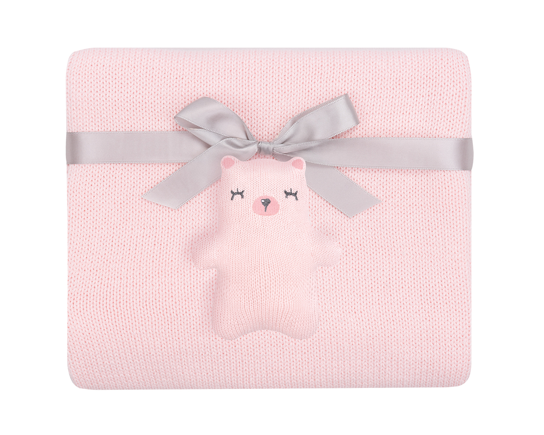 Плетено памучно одеяло Bear with me Pink