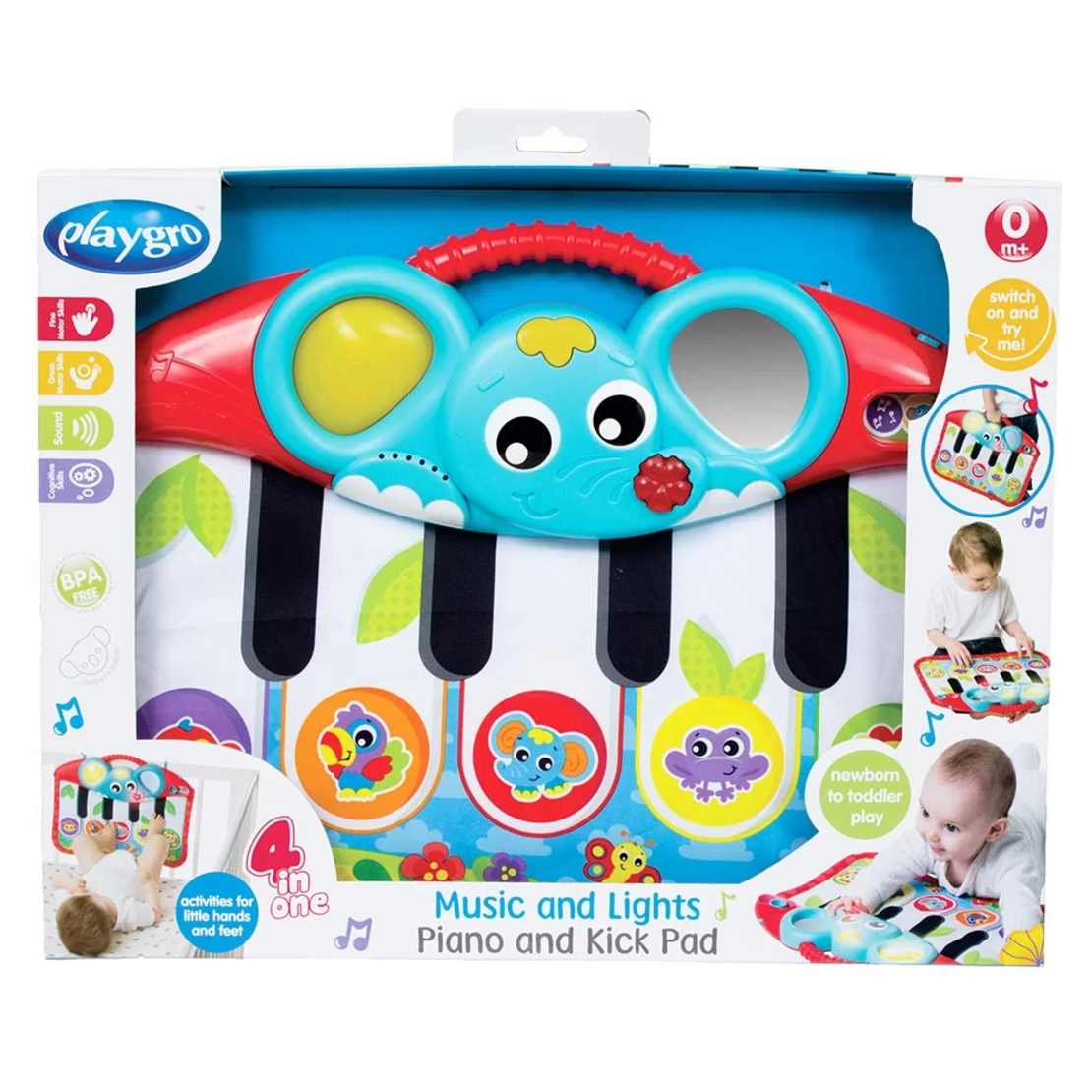 PLAYGRO 4-В-1 МУЗИКАЛНО ПИАНО ЗА РЪЦЕ/КРАЧЕТА СЪС СВЕТЛИНИ 0М+