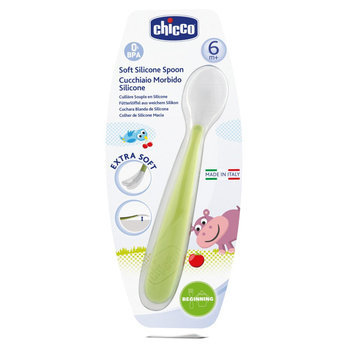 CHICCO Мека силиконова лъжичка  6+ месеца