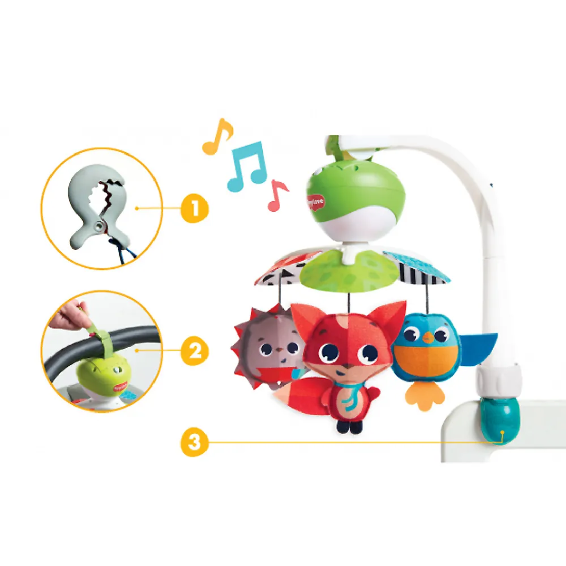 TINY LOVE Take Along Mobile Meadow Days 3 в 1 Музикална Въртележка за Поставяне на Детска Количка 0м+